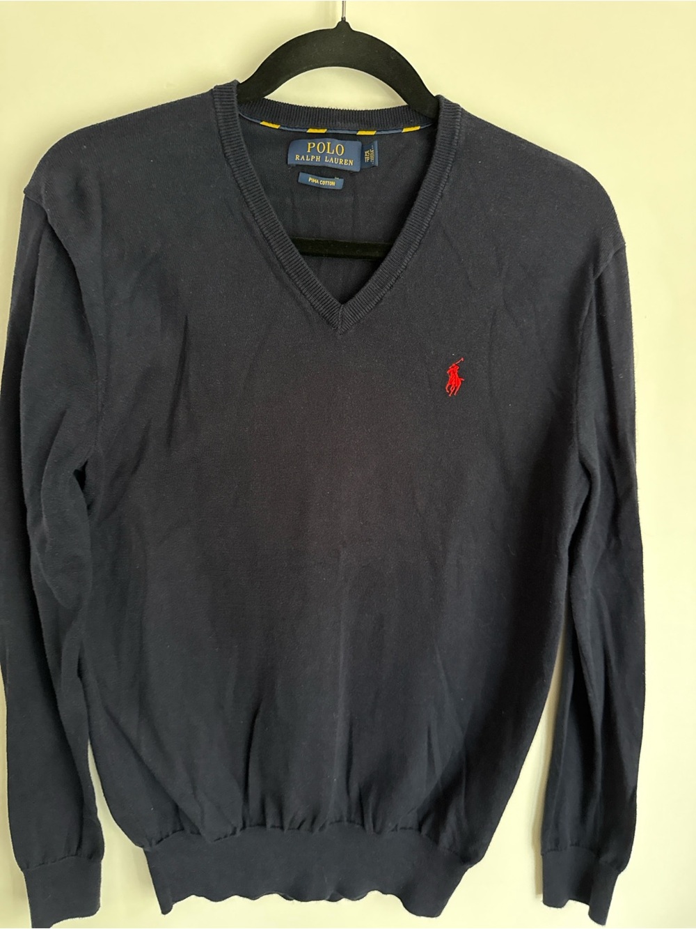 Ralph Lauren Men's Navy V-Neck Sweater with Red Polo Pony